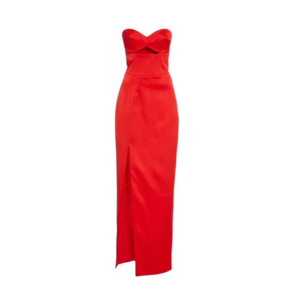 Rasario Sweetheart Neckline Strapless Red Gown with Cut Out Size FR 40